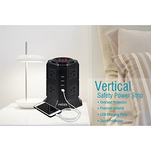 image for PRITEK Power Strip, RITEK 8 Outlets Tower Power Strip with 4 USB Ports