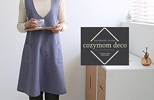 Free Shipping Chef Works Handmade Apron Japanese style X Button Shape denim smock Natural linen APRON-Blue color (H:92cm)