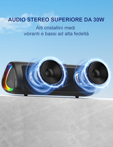 UOHHBOE Portable Bluetooth Speaker Powerful 30W Bluetooth Speaker 5.3 Pairing TWS 24 Hours Connection Distance 30 m Colourful LED Light for Hands-Free Calling AUX for Outdoor Party