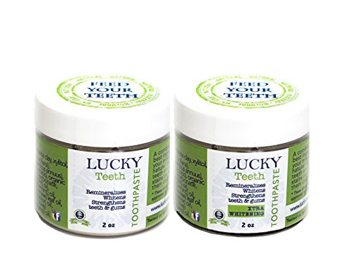 Lucky Teeth Organic Toothpaste- Mixed -Charcoal + Regular (White) -All Natural, Remineralizes and Fortifies Teeth and Gums. (2 Bottles) (2 OZ PET Plastic)