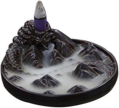 Backflow Incense Burner Holder,Dragon Lies on The Endless mountainsCeramic,Home Temple Office Tea Room Decor,10 Free Cones