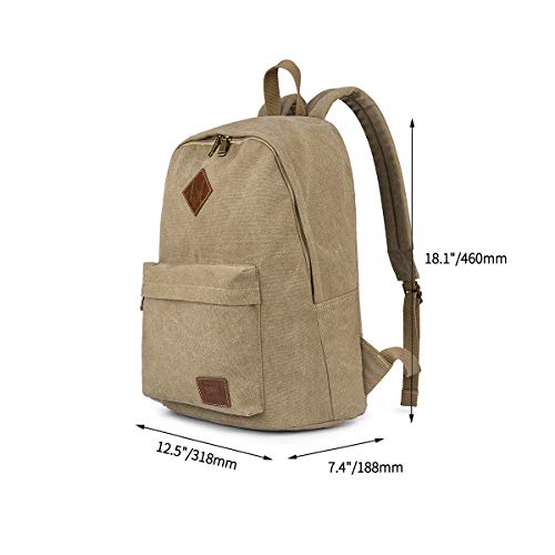 Canvas School Laptop Backpack, Durable Rucksack, Travel Notebook Bag, for Men Women Khaki