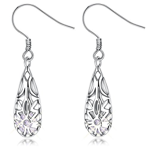 Dangle Earrings for Women Sterling Silver Vintage Filigree Teardrop Earrings