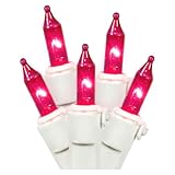 LiteSource 32304 - 20 Light White Wire Pink Miniature Christmas Light String Set with 3