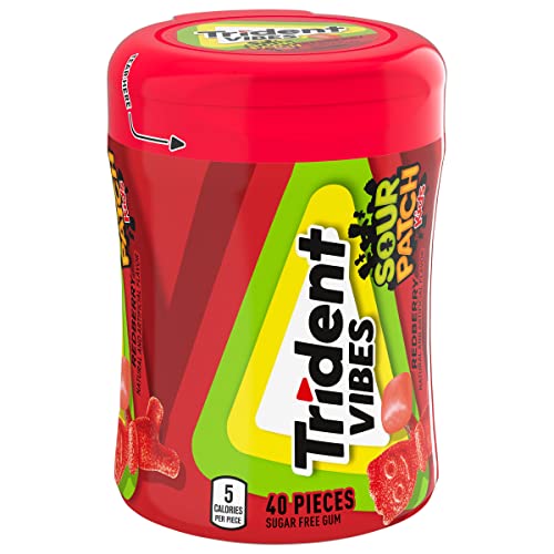 TRIDENT VIBES SOUR PATCH KIDS REDBERRY SUGAR-FREE CHEWING GUM, 40 PIECE BOTTLE