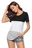 KATEKATECAT Womens Shirts Short Sleeve T Shirt Round Neck Striped Color Block Casual Blouse Tees