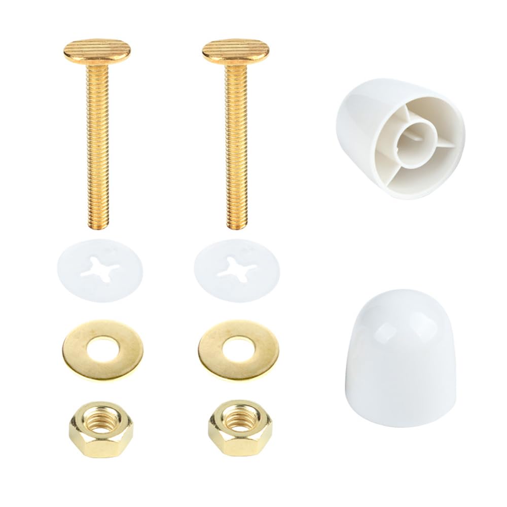 Photo 1 of Toilet Flange Bolts, Universal Toilet Bowl to Floor Bolt and Cover Caps, 2 Pack Brass T-Bolts with Nuts & Caps