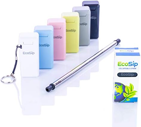 Collapsible Straw | EcoSip Reusable Stainless Steel Straw | Foldable & Compact [6 Color Options] Final Eco-Friendly Folding Straws for Home & Travel | Cleaning Brush | Keychain & Hard Case (Black)