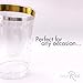 12oz Gold Rimmed Plastic Cups 100 Count BPA Free. Hard and Clear Disposable Tumblers. for Parties, Weddings, Dessert, Snacks
