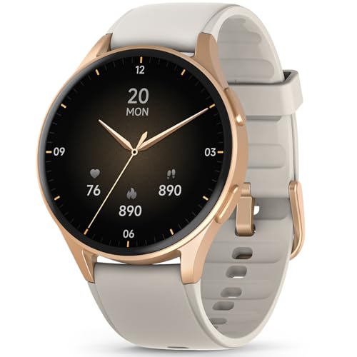 QIPOPC Smartwatch Damen Gold mit Telefonfunktion, 1.32" AMOLED Display Elegant, Fitness Uhr mit Alexa & GPS, SpO2/Puls/Zyklustracking, 5ATM Wasserdicht, Schrittzähler Uhr für Android iOS