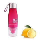 H2O Lemon Fruit Infuser Water Bottle, Phroboxl 650ml Plastic Water Bottle Citrus Juicer Lemon Squeezer Cup 22oz - Leak Proof … (red)