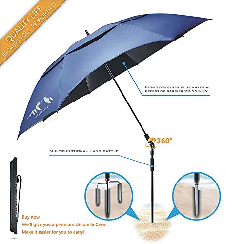 BESROY Portable Sun Beach Umbrella,Carbon Fiber Umbrella Rod,New Black