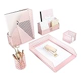 Blu Monaco Office Supplies Pink Desk Accessories for Women-5 Piece Desk Organizer Set-Mail Sorter, Sticky Note Holder, Pen Cup, Magazine Holder, Letter Tray-Pink Room Decor for Women and Teen Girls