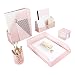Blu Monaco Office Supplies Pink Desk Accessories for Women-5 Piece Desk Organizer Set-Mail Sorter, Sticky Note Holder, Pen Cup, Magazine Holder, Letter Tray-Pink Room Decor for Women and Teen Girls