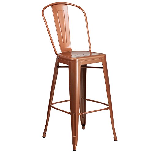 Flash Furniture 30'' High Copper Metal Indoor-Outdoor Barstool with Back