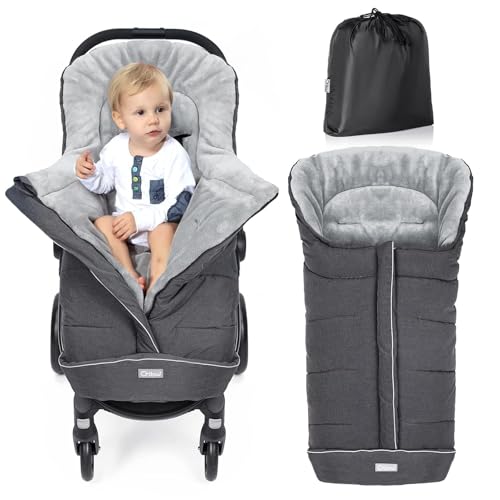 Orzbow Footmuff for Pushchair Universal, Large Pushchair & Pram Footmuffs with Drawstring, Waterproof Cosy Toes for Buggy with Warm Fleece, Anti-Slip Back, Reflective Strip, Easy Access, Dark Grey