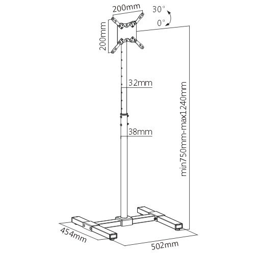 KRIËGER KMF05 Portable Floor Stand Height Adjustable Mount for Flat Panel LED LCD Plasma TV or Monitor Screens fits most 13" to 42" - Thumbnail 2