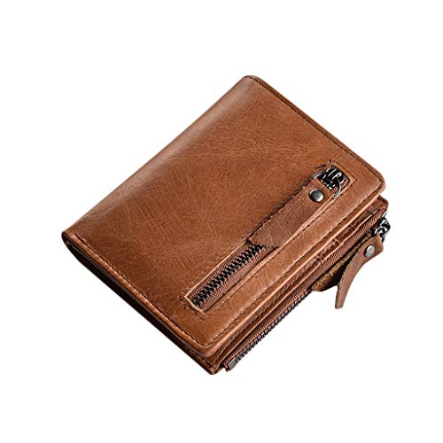 Yomiafy Men Women Multi-function Card Holder Wallet Genuine Leather Double Zipper Purse with Front Pocket - Thumbnail 5