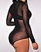 HUUSA Sexy Womens Black Mesh Unlined Mock Neck Corset Bodysuit (Large, Black)