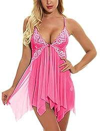 Hotme - Conjunto de lencería de encaje con cuello en V para mujer