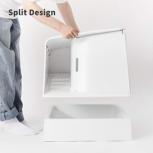 PETKIT Cat Litter Box, White Villa SemiEnclosed Cat Litter Box with Litter Scoop, Low Entry