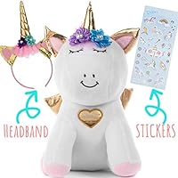 Light Autumn Unicorn Gifts - Unicorn Stuffed Animal - Unicorn Toys for Girls Any Year Old - Bonus Headband and Stickers with Plush Stuffed UnicornToy - Perfect for Any Gift or Party!