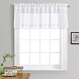 NICETOWN Kitchen Window Treatment Voile Valances - Small Window Linen Look Sheer Curtain Tiers for Cafe Store (White, 2 Panels Per Package, 55" Wide x 18" Long)