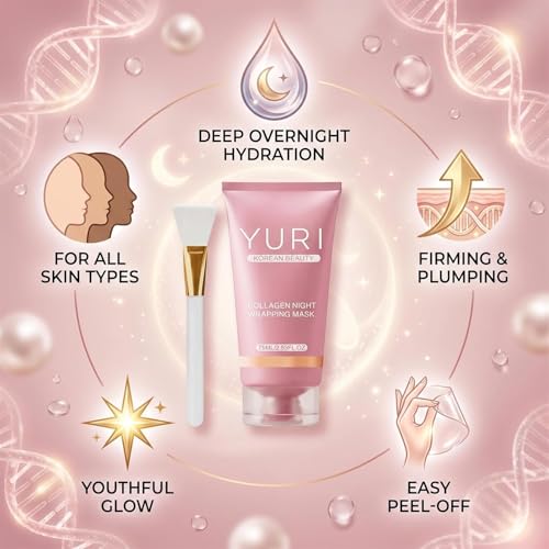 Yuri Collagen Night Wrapping Mask, Yuri Korean Beauty, Korean Beauty Collagen Night Wrapping Mask, Easy Peel off Facial Mask Skin Care Night Mask, Hydrating Firming Sleeping Mask (1pcs)