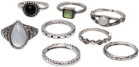 Retro 8pcs Boho Antique Black Opal Finger Knuckle Band Rings Set NiceShopping