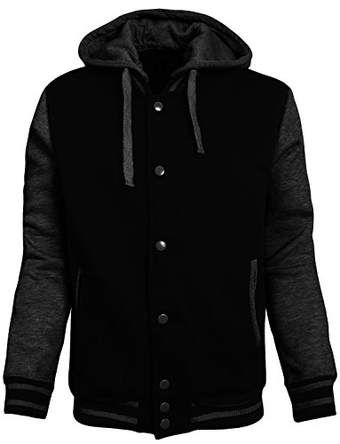 NE PEOPLE Mens Varsity Baseball Jacket with Hoodie, Nemj02-blackcharcoal, XL