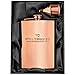 Copper Flask for Liquor for Men: 8oz Flask + Funnel + Pouch + Deluxe Gift Box Set. Copper Gifts for 7th Anniversary for Him. Men's Hip Flask. Engraved WellDeserved
