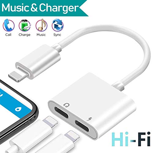 Headphone Adapter for iPhone X Adapter AUX Audio Jack Charge Adapter Car Charger [Audio+Charge+Call+Volume Control ] Dual Earphone Cable Converter Compatible for iPhone X/7 Plus /8/8P Support All iOS