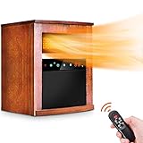 Electric Space Heater -1500W Infrared Heater with 3 Heat Settings, Remote Control&Timer, Room Heater with Overheat&Tip-Over Shut Off Protection, for Indoor Use, Quiet Operation, Wood Cabinet, L, Brown