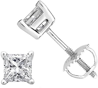 PARIKHS Princess cut Diamond stud Popular Quality Screw Back 14K White Gold (0.05ctw, Clarity-I2)