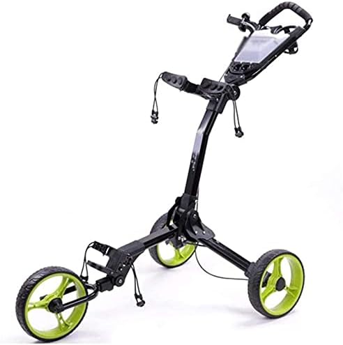 Golf Push Cart Golf Trolley with Scorecard, Collapsible Aluminum Frame Golf Push Cart, One Second to Open and Close for Junior Golfers Golf Caddy (Color : Green)