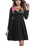 Zeagoo Women Vintage Floral Print Long Sleeve Cocktail Party Pleated Dress
