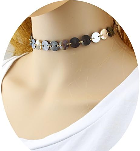 White Pearl Leather Choker Necklace - Single knotted Pearl Beads Necklace on 2.0mm Black Genuine Leather Rope Cord for Teen Girls, Womens, Little Girls, Heavy-duty (13 Inch/Rainbow Shell)