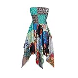 Mogul Interior Womens Annabella Strapless Cotton Handkerchief Hem Dress S/M
