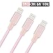 iPhone Charger, Rywell Denim Braided Lightning to USB Cable 3Pack 3ft/6ft/10ft Charging Cable Cord for iPhone 7 7 Plus SE 6 6s 6 Plus 5 5s iPad 4 Mini Air iPod Nano 7 iPod Touch 5 (Pink)