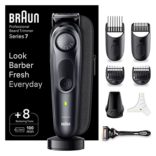 Braun Tondeuse À Barbe Professionnelle Series 7 BT7441, Tondeuse À Barbe Électrique, Avec ProBlade, La Lame La Plus Affûtée De Braun, Outils Professionnels, Base De Recharge, Étui De Voyage