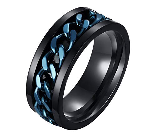 FANSING Mens Spinner Ring, Fidget Rings, Stainless Steel Band, Blue, Size 11