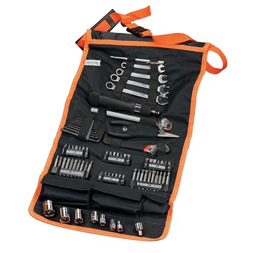 BLACK+DECKER Auto Zubehör-Set 77-teilig mit Drehmomentschlüsseln fürs Auto, Schraubendreher-Set Bit-Set für Auto Kfz Werkzeug-Set in einer Rolltasche