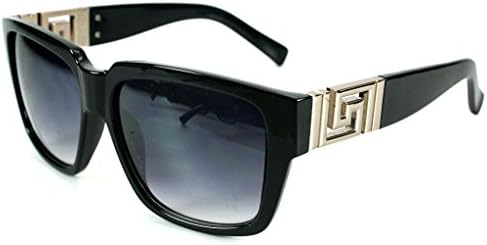 Georgio Caponi Greek Key Classic Square Hip Hop Sunglasses (Gold &amp; Black, Black)