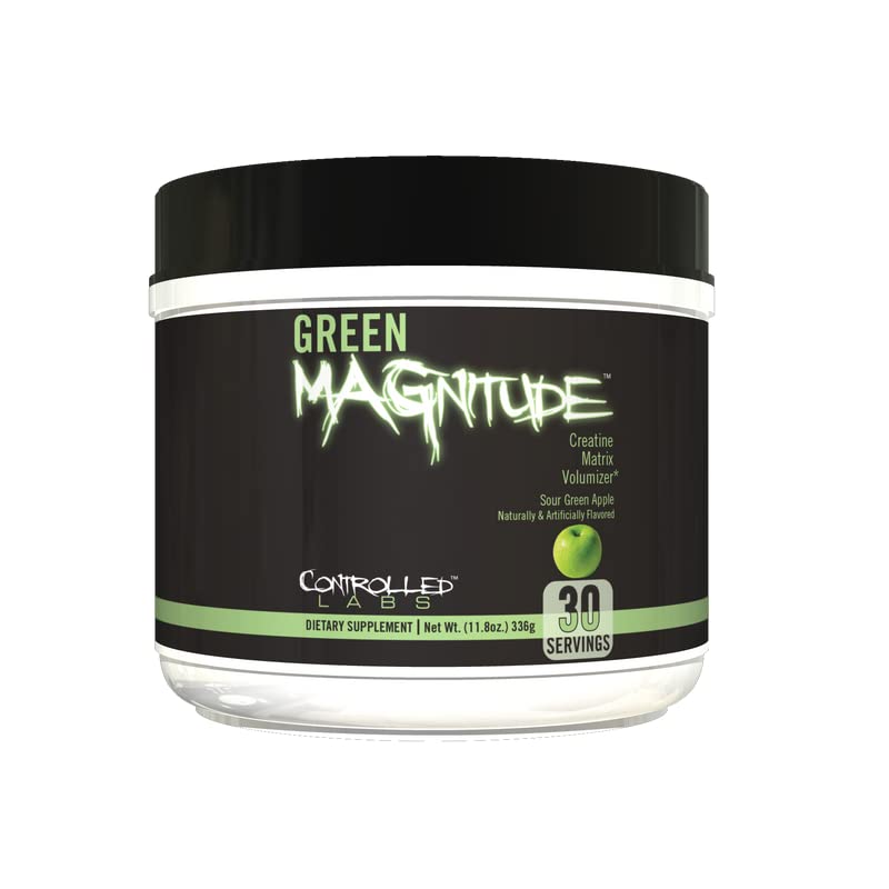 CONTROLLED LABS Green Magnitude Supplement, Synergistic Creatine Formula Powder, Promotes Strength, Stamina, and Performance, (Sour Green Apple, 30 Servings)
