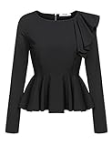 Meaneor Women's Ruffles Peplum Long Sleeve Dressy Blouse Tops