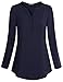 Messic Cuffed Sleeve Shirts For Women, Women's V-Neck Blouses 3/4 Roll-Up Sleeve Button Casual Chiffon Tunic Shirt (X-Large, Navy)