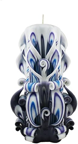 Carved Magic Candles Blue, Purple and White Pillars Candle for Home Decoration Wedding Party Coffee Table Decorative Centerpiece