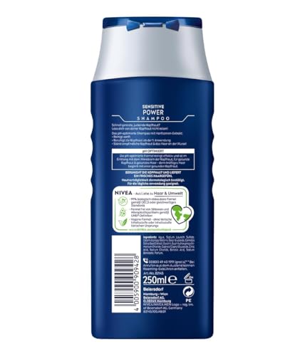 NIVEA MEN Sensitive Power Shampoo, beruhigendes Männer Shampoo mit Hanfsamen-Extrakt für die tägliche Anwendung, Haarshampoo für juckende und irritierte Kopfhaut (250 ml) 9
