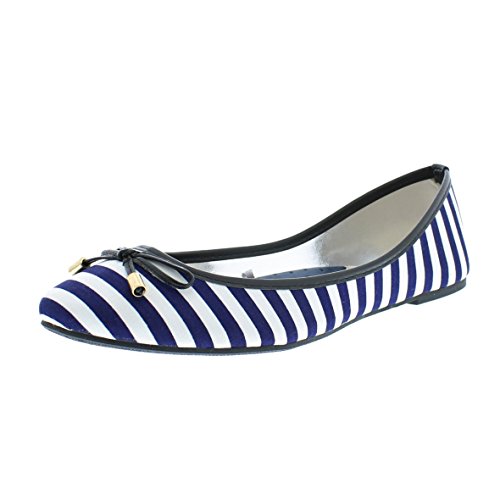 Gold Toe Women's Boat Nautical Stripe Ballet Flats with Padded Arch Support Comfort Insole and Bow Detail Navy/White 9 M US