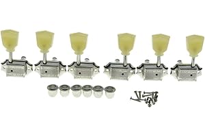 Wilkinson Nickel with Vintage Button 3x3 Deluxe Vintage Tuners Guitar Tuning Keys Machine Heads with Plastic Keystone Buttons for Les Paul/SG/ES, (K1948)